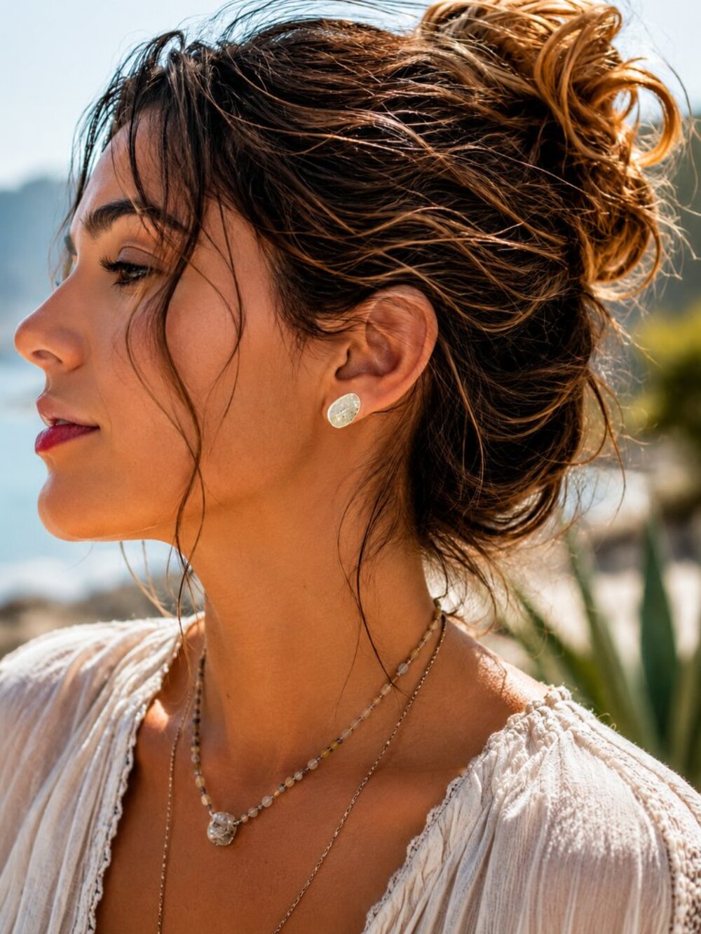 Raw Lucky Citrine Crystal Stone Stud Earrings 1.5" | Handmade Natural Citrine